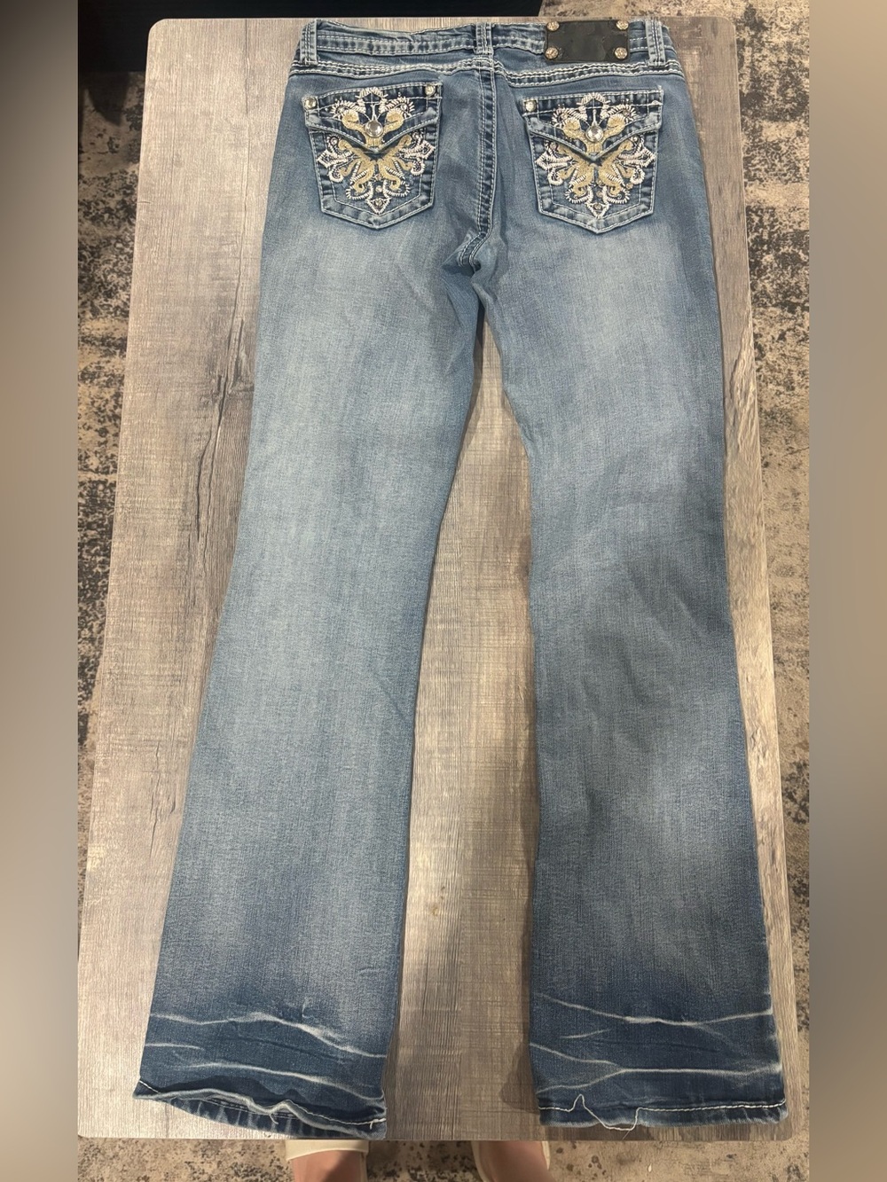 ViVi Diva Rhinestone Embroidered Flap Pocket Bootcut Jeans Size 6/28 Y2K Western
